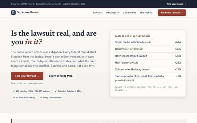 settlementrecord.com homepage