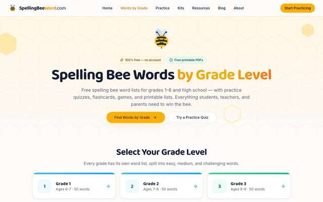 spellingbeeword.com homepage