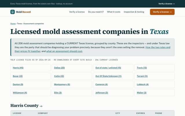 moldrecord.com: Texas assessment companies