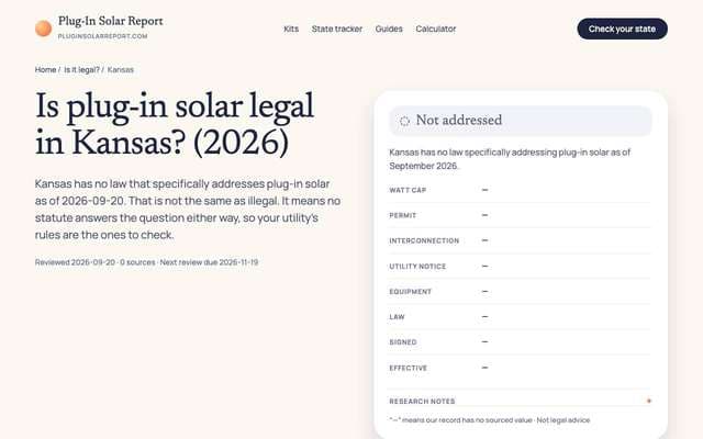 pluginsolarreport.com: Kansas legality page