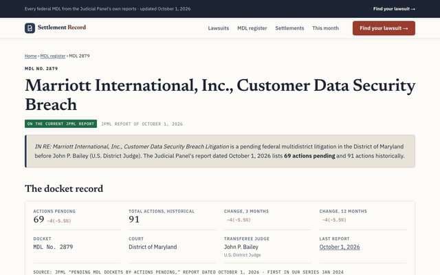 settlementrecord.com: an MDL docket page