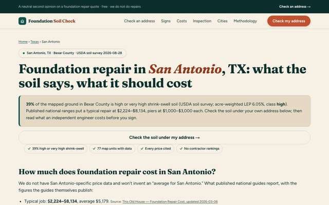 Soil Record: foundation repair, San Antonio city page
