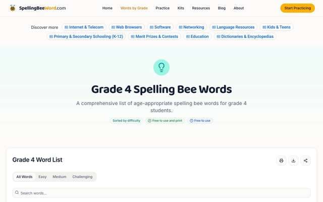 spellingbeeword.com: Grade 4 word list